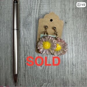 Polymer Clay Purple Sunflower Dangle Earrings